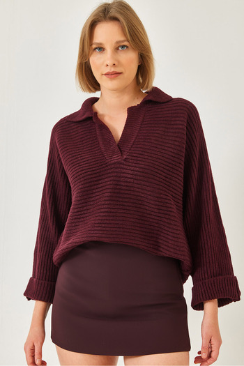 Bianco Lucci Women's Self Sleeve Placket Knitwear Sweater 231153 60261263