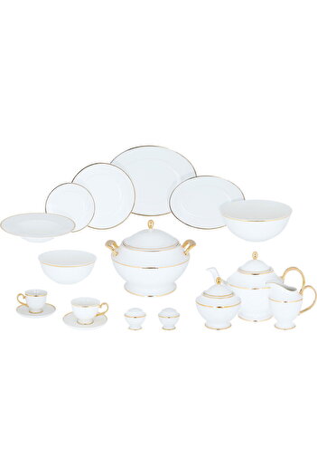Alsaif Gallery Saif Gallery 60-Piece Porcelain Dinner Set - White and Gold