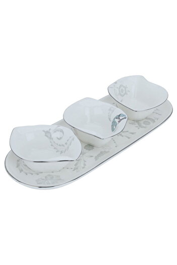 Alsaif Gallery Saif Gallery Porcelain Yogurt Set, Oval Dish, 4 Pieces - White