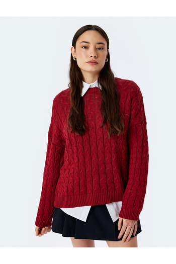 Koton Tricotaj cu guler rotund Pulover oversize cu textura tricotată