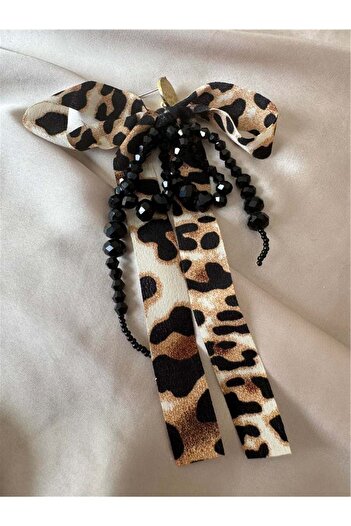 Pelin Aksesuar Leopard Bow Beaded Wide Earrings