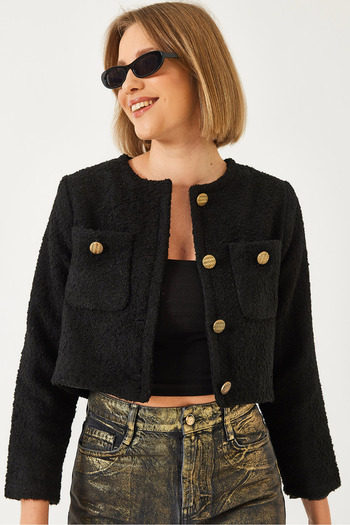Bianco Lucci Women's Button Detailed Short Jacket Mbms023 60501023