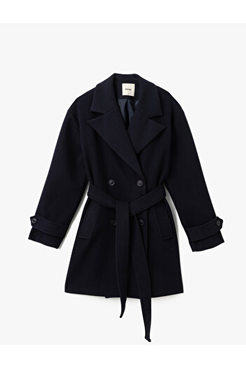 Koton Langärmliger, zweireihiger Trenchcoat mit Gürteltaschen