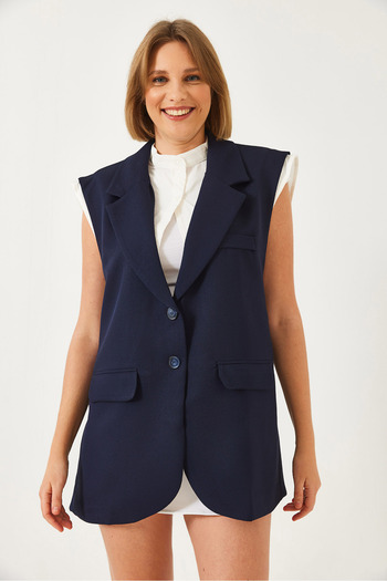 Bianco Lucci Women's Shirt Detailed Long Vest 60356 60271016