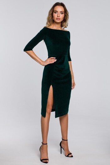 Made of Emotion Rochie din velur cu decolteu fără umeri