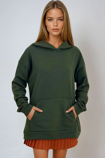 VAGGON Women &Apos; S Sweatshirt in Khaki - Hoodie with Kangaroo Pocket and 3 Thread Vgn-531-009