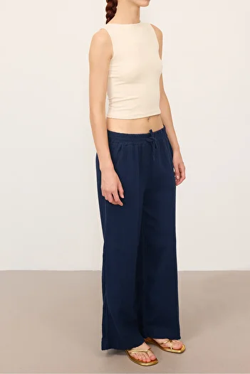 Addax PN13473-J8 Model Elastic Waist Wide Leg Trousers