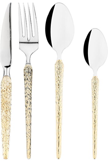 Alsaif Gallery Saif Gallery Stainless Steel Flatware Set, 24 Pieces - Gold Silver