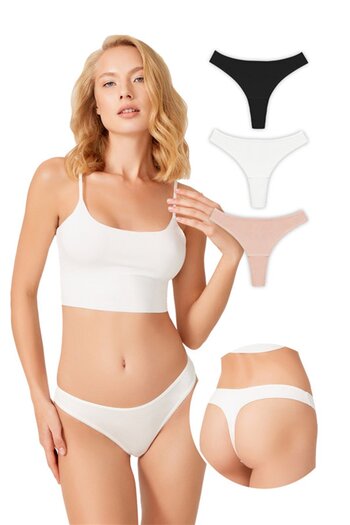 Cottonhill Basic Cotton Women's Thong 3-Pack Panties