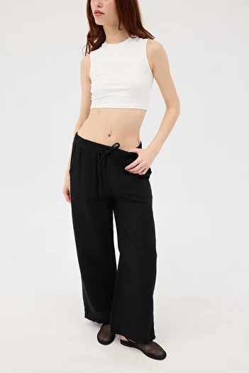 Addax PN13473-J8 Model Elastic Waist Wide Leg Trousers