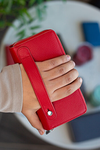 Garbalia Orleans Genuine Leather Phone Compartment Rfid Blocking Clutch Bag Red Wallet Card Holder