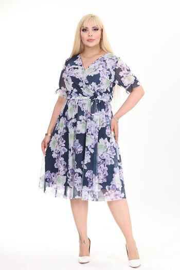 modayız Plus Size Patterned Double Breasted Collar Summer Dress - Short Sleeve 29d-2574