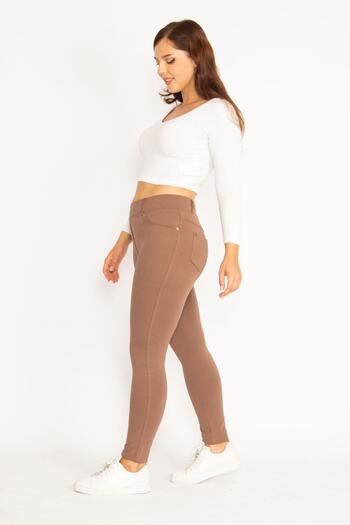 Şans Women's Large Size Mink Leggings with Front Decoration and Back Pocket 65n34812