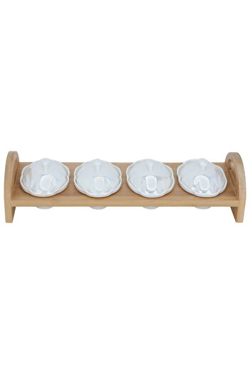 Alsaif Gallery Saif Gallery Porcelain Plate Set, 4 Pieces, Wooden Stand - White