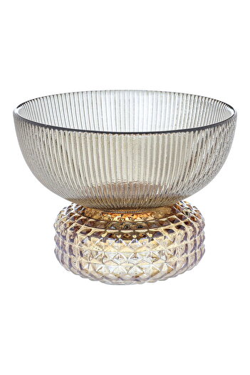 Alsaif Gallery Saif Gallery Dessert Serving Stand, Glass - Brown with Grey Base