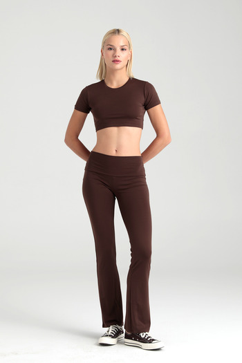 SHEISMONO High Waist Brown Flared Leg Leggings - Comfort
