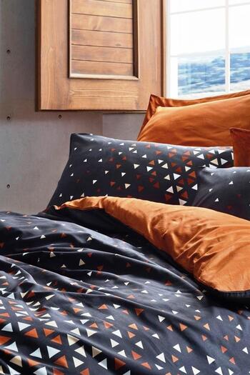 Cotton Box Colin Cinnamon Dark Double Cotton Ranforce Duvet Cover Set - 100% Cotton Fabric