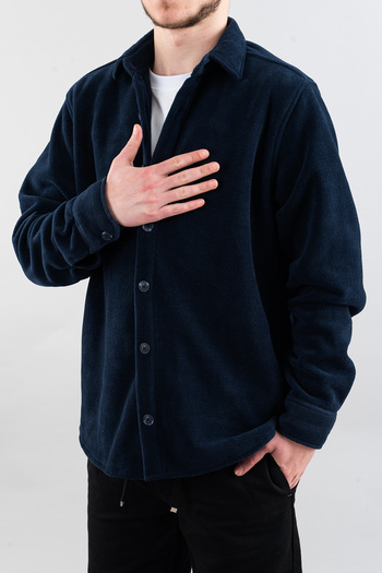 bombe Slim Fit Men's Lumberjack Fleece Shirt Navy Blue White