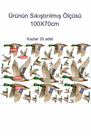 efekt reklam Uçan Kazlar Dekoratif Salon Mutfak Balkon Ev Duvar Sticker Seti Kaz Sürüsü  (35 ADET)