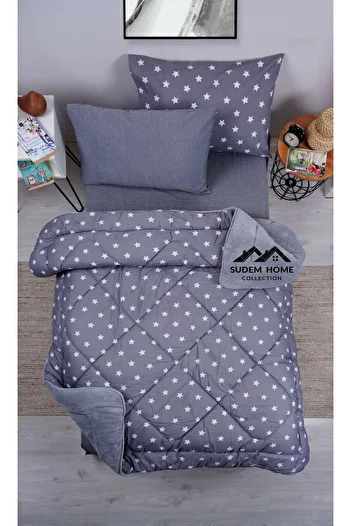 Sudemhome Single Double Sided Welsoft Fluffy Soft Sleeping Set Anthracite Star (with Elastic Sheets)