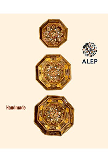 ALEP Wooden Mosaic 3-Piece Tray Set (Hand Made)