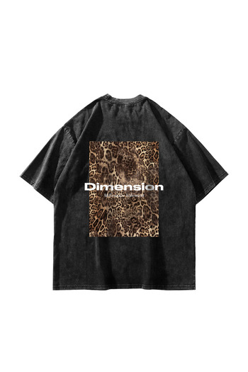 Bak Moda Μπλουζάκι Unisex Μαύρο Oversize με Leopard Print - 24/1 Dimmension Printed and Washed