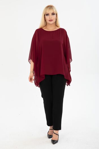 modayız Large Size Claret Red Chiffon Blouse 29E-2400