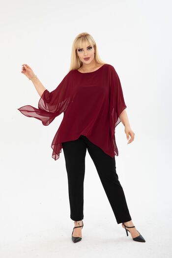 modayız Large Size Claret Red Chiffon Blouse 29E-2400