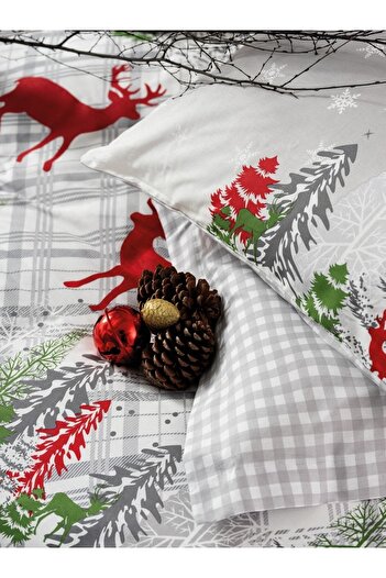 Cotton Box Çift Kişilik Ranforce Nevresim Takımı Yılbaşı Özel Holly Gri