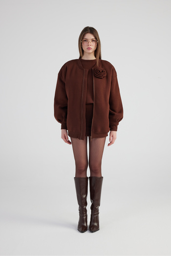 HOLLY LOLLY Καφέ Χρώμα Oversize Alexa Bomber Jacket - Αποσπώμενη ροζ λεπτομέρεια και επένδυση