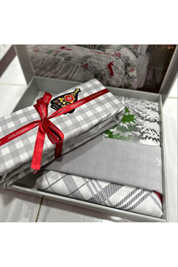 Cotton Box Çift Kişilik Ranforce Nevresim Takımı Yılbaşı Özel Holly Gri