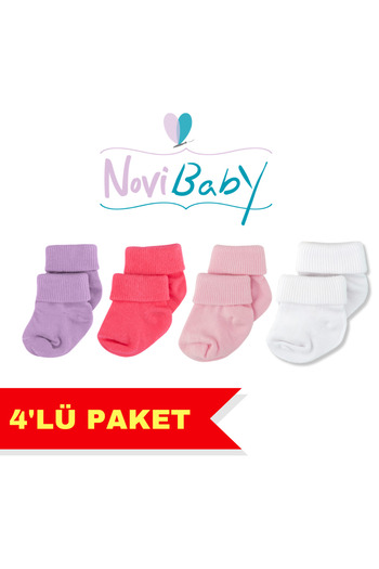 Novibaby 4-Piece Bamboo Baby Socks, Newborn Baby Socks, Girls Boys, White Pink Ecru