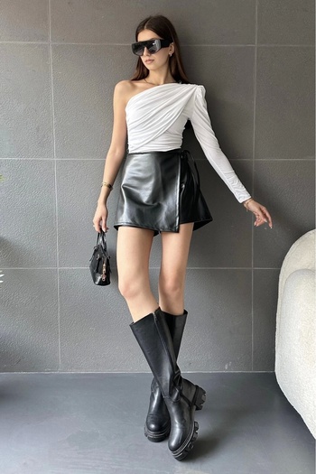 Store Rope Tied Leather Shorts Skirt