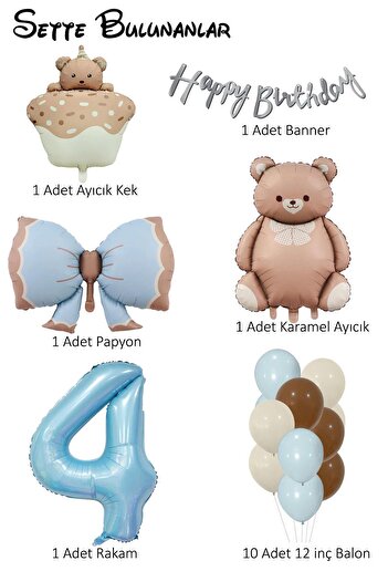 Patladı Gitti Retro 4 Year Old Teddy Bear Themed Baby Boy Concept Birthday Set