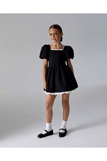 Magu Girl's Black and White Lace Cotton Dress Evening Dress