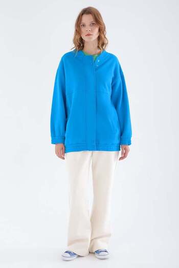 ALLDAY Blue-Snap Zippered Cardigan