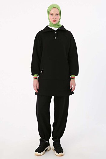 ALLDAY Ribbed Detailed Raised Sweat Tunic with Black Snap Collar