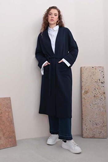 ALLDAY Navy Blue-Sleeved Fold Sweat Cardigan
