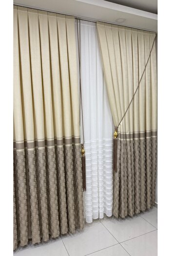 Fon Dünyası Panel Background Curtain Tasseled Cream Cappuccino (Single Wing)