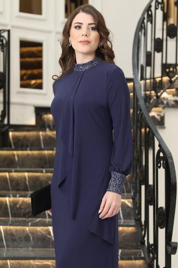 modapodyum Legendary Candy Hijab Dress Navy Blue