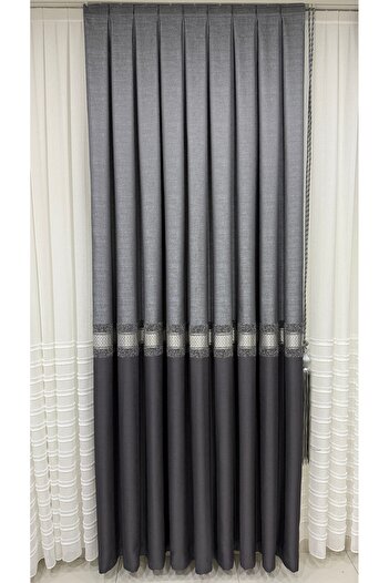 Fon Dünyası Clipboard Background Curtain Gray Anthracite Stripe (Single Wing)
