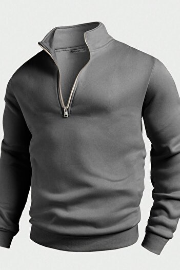 GHASSY CO. Ghassy Co. Men's Stand Collar Silver Half Zipper Sweatshirt