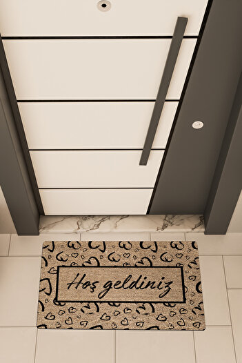 Dormot High Quality Digital Printing Brown, Hearts Pattern Frame Themed Door Front Mat