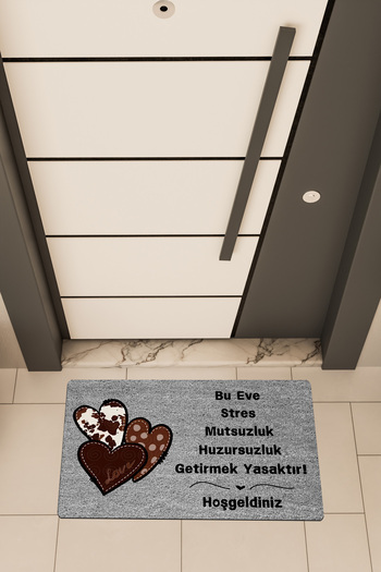 Dormot High Quality Digital Printing Gray, Coffee Hearts Theme Door Front Mat