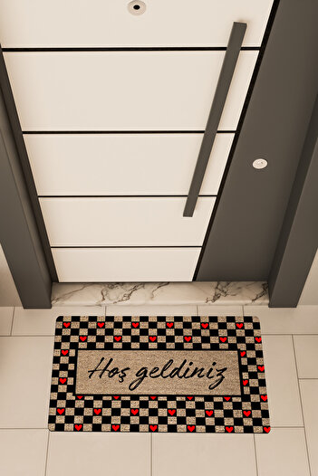 Dormot High Quality Digital Printing Brown,Checker Heart Pattern Frame Themed Door Front Mat