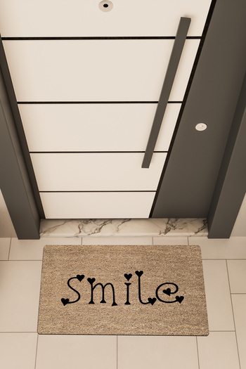 Dormot High Quality Digital Printing Brown, Heart Patterned Smile Themed Door Front Mat
