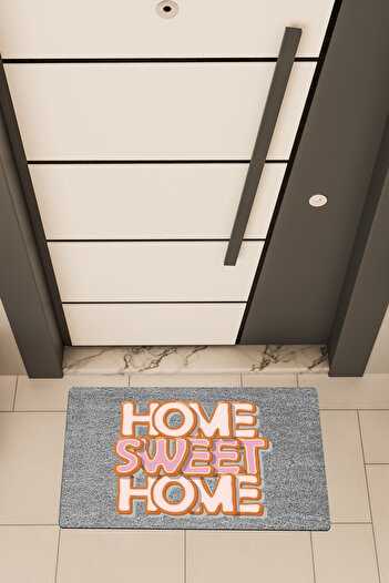 Dormot High Quality Digital Printing Gray, Colorful Patterned Home Sweet Themed Door Front Mat