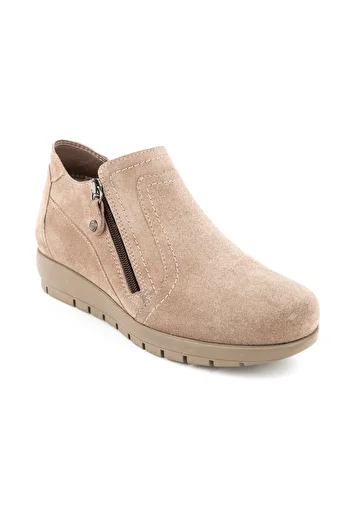 Muya Abelia 6 Point - Beige Women's Boots with Anatomical Sole and Zipper