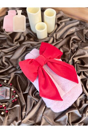 TREND COLOR Hot Water Bag Pink Bow Plush Feet Warmer 2 Liters with Hot Water Bag