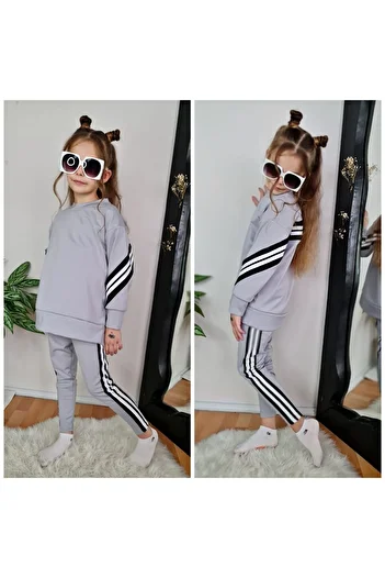 esmacamoda Girl's Gray Color Tracksuit Set